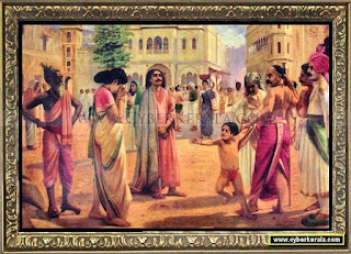 Raja Harishchandra parting with his son during his trials of truthfulness